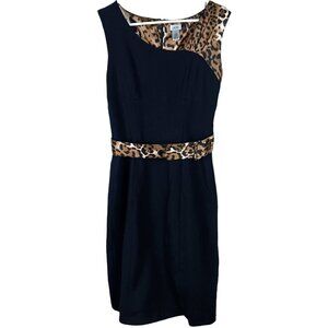 Cache Sheath Dress Womens 6 Black Leopard Print Belted Y2K Glam Cocktail Luxury
